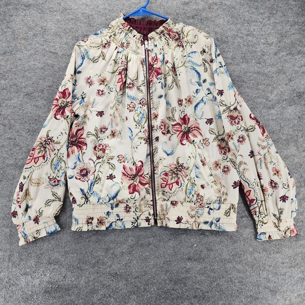 Chicos Jacket Womens 4/6 Reversible Bomber Chic Floral Long Sleeve